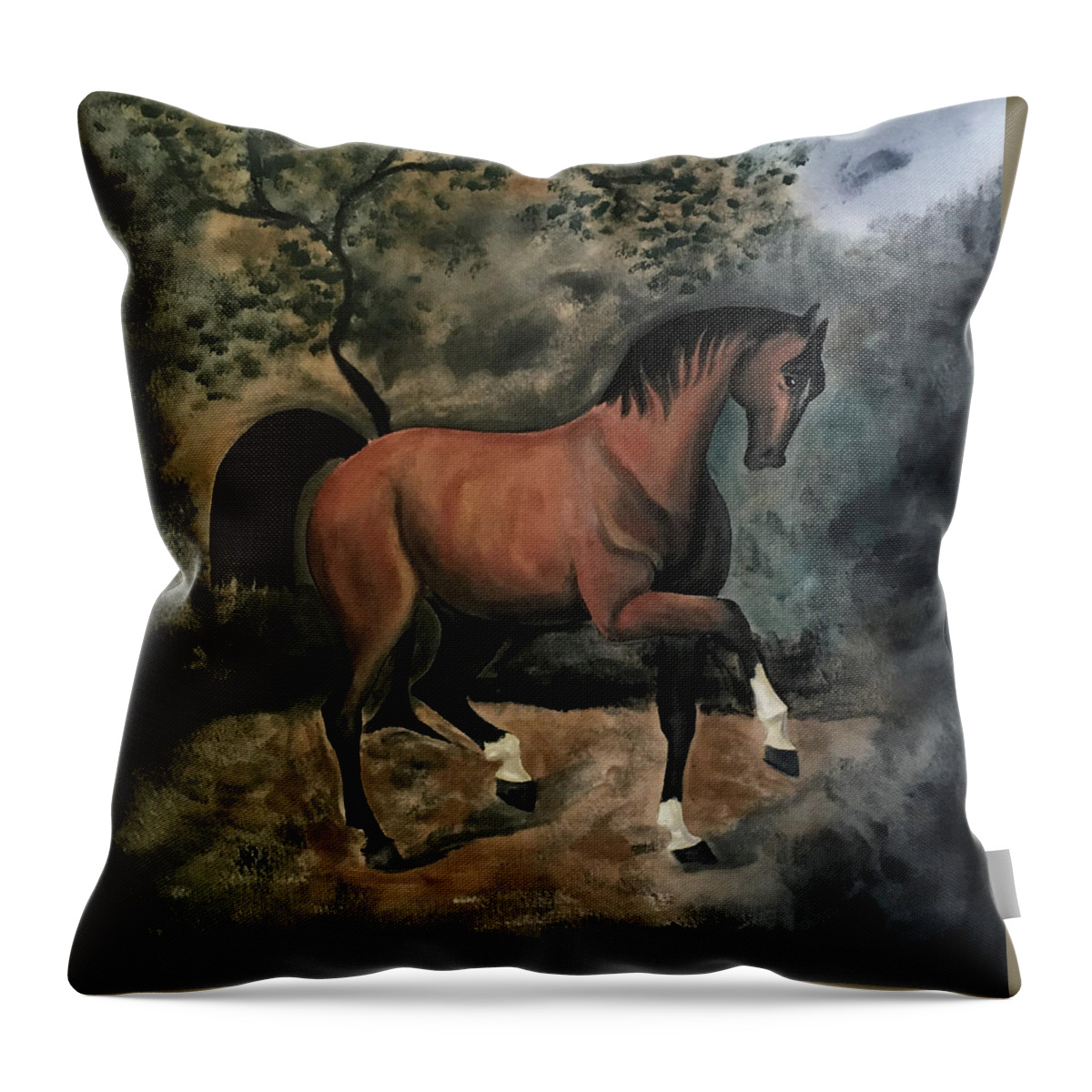Horse Throw Pillow featuring the painting Bay with Three Socks by Lisa Curry Mair