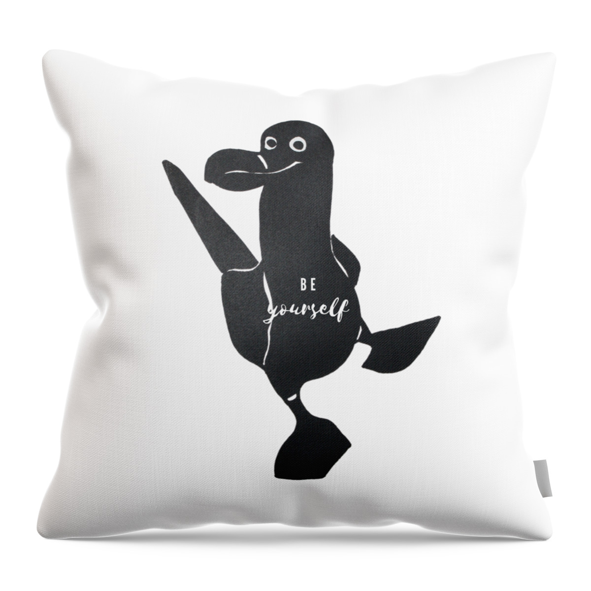 Black And White Throw Pillow featuring the painting Be Yourself Screen-Printed Blue-Footed Booby Bird by Christie Olstad