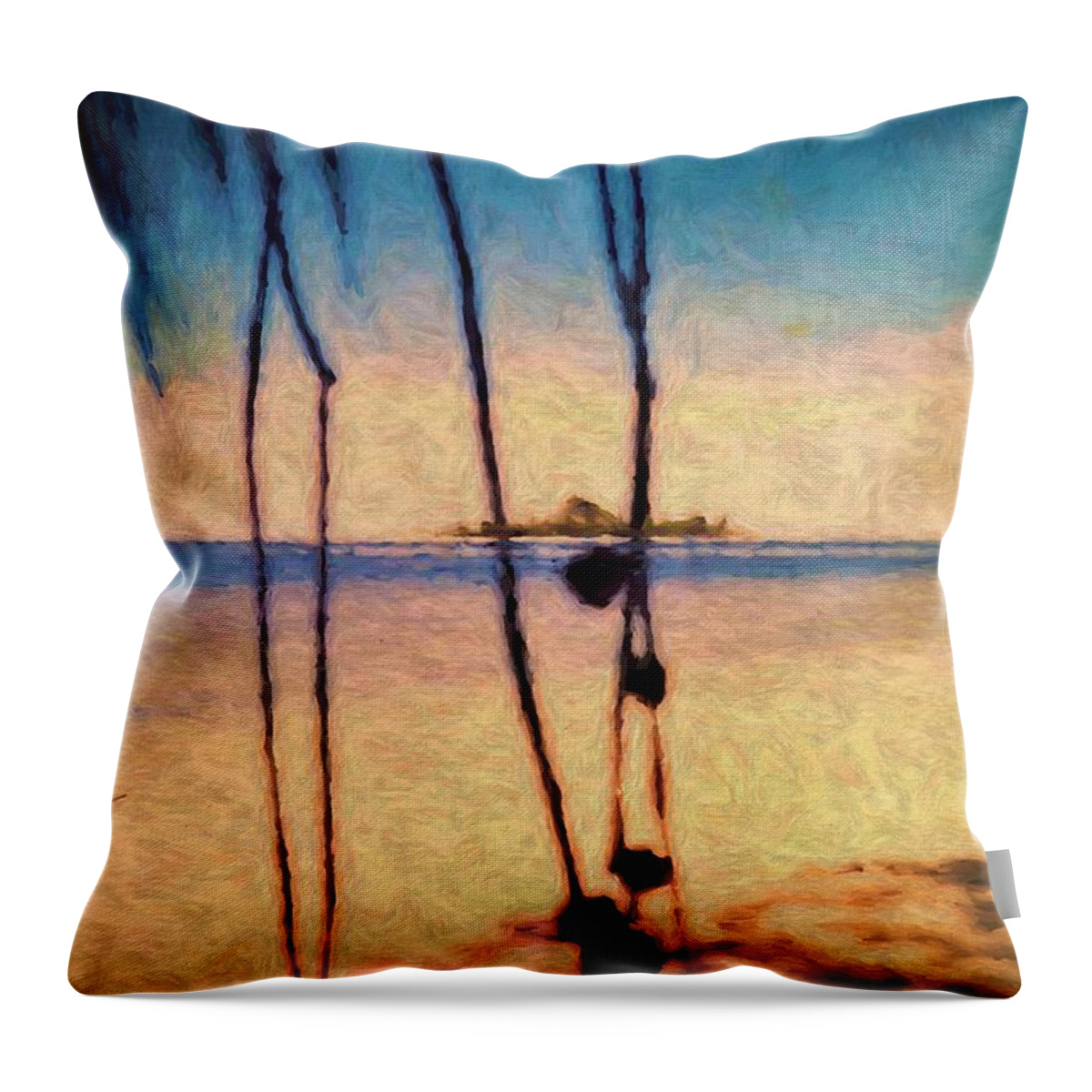 Beach View Throw Pillow featuring the mixed media Beach And Island View Near Gizo Solomon Islands by Joan Stratton