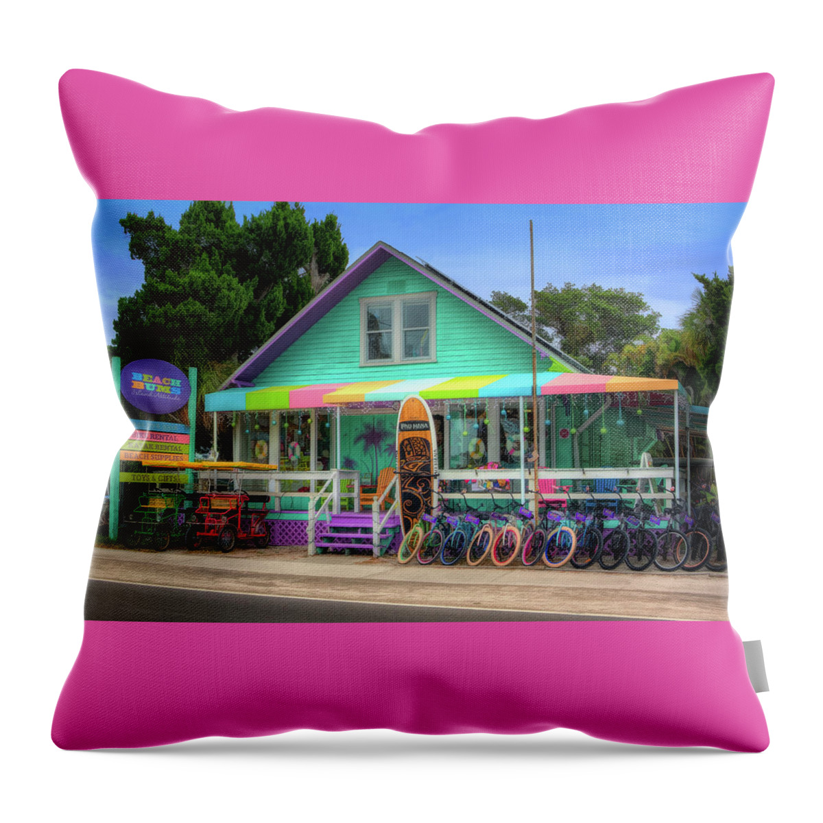 Anna Maria Island Throw Pillow featuring the photograph Beach Bums Bikes by ARTtography by David Bruce Kawchak