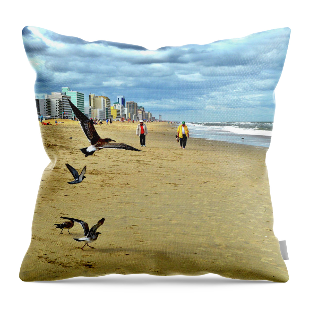 Beach Combers Throw Pillow featuring the photograph Beach Comber Traffic by Susie Loechler