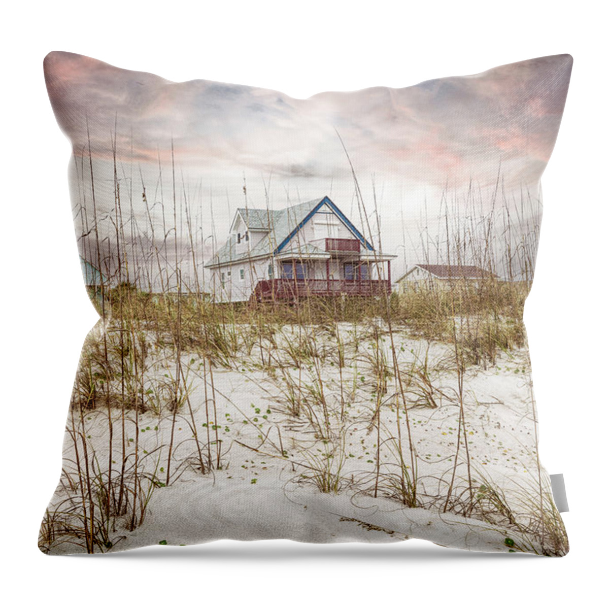 Clouds Throw Pillow featuring the photograph Beach Cottage on the Soft Sand Dunes by Debra and Dave Vanderlaan
