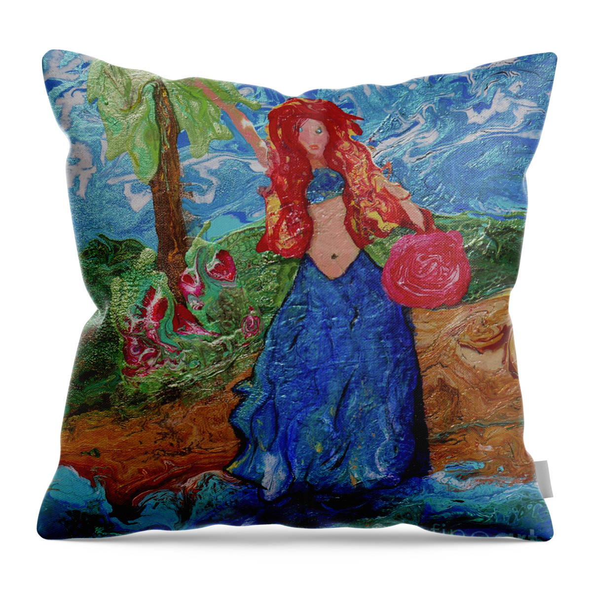 Beach Throw Pillow featuring the painting Beach Girl by Tessa Evette