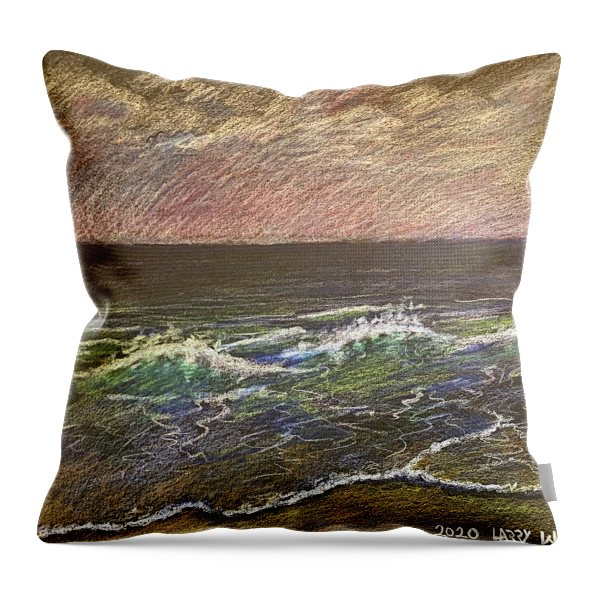 Beach Throw Pillow featuring the drawing Beach In Colored Pencil by Larry Whitler
