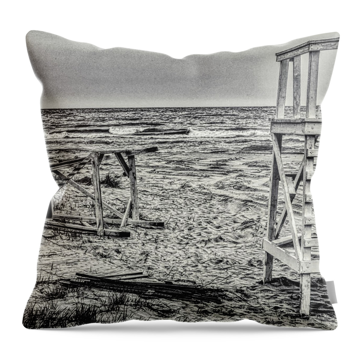 Painterly Throw Pillow featuring the photograph Beach is Closed by Jim Signorelli