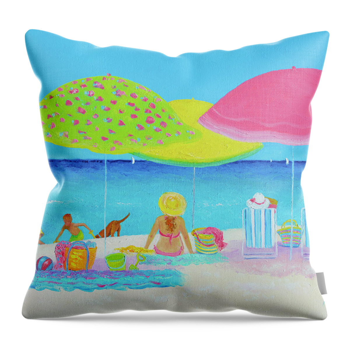 Beach Throw Pillow featuring the painting Beach Painting - Beach Life by Jan Matson