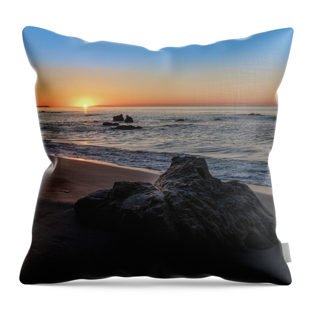 Leo Carrillo Throw Pillow featuring the photograph Beach Rock at Sunrise by Matthew DeGrushe