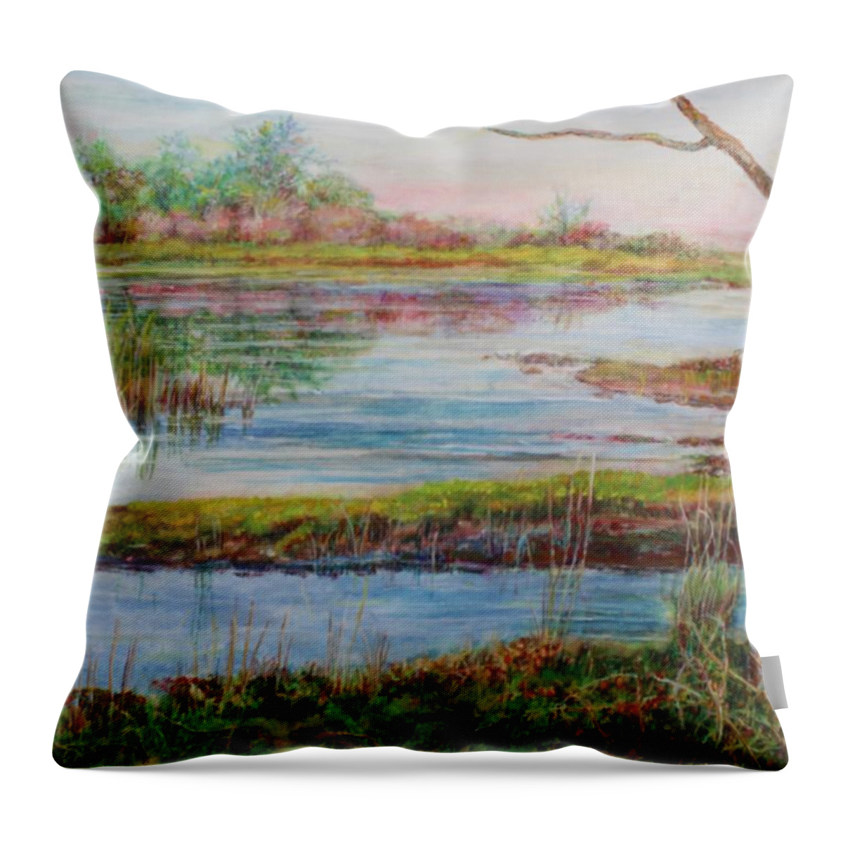 Seaside Throw Pillow featuring the painting Beach Scene by Veronica Cassell vaz