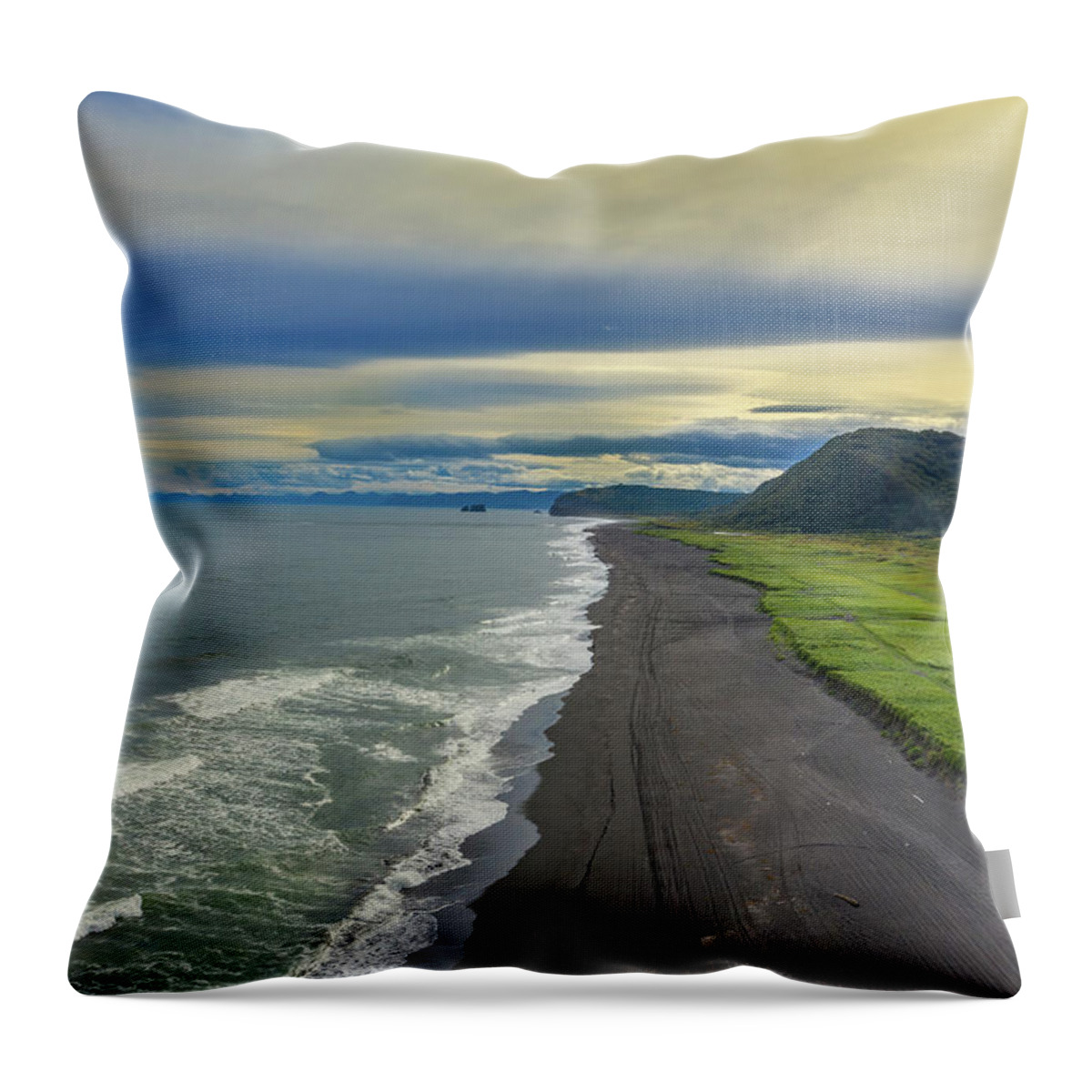 Beach Throw Pillow featuring the photograph Beach with black sand on Kamchatka by Mikhail Kokhanchikov