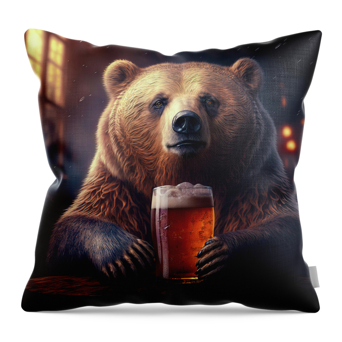 Bear Throw Pillow featuring the digital art Bear Beer Buddy 01 by Matthias Hauser