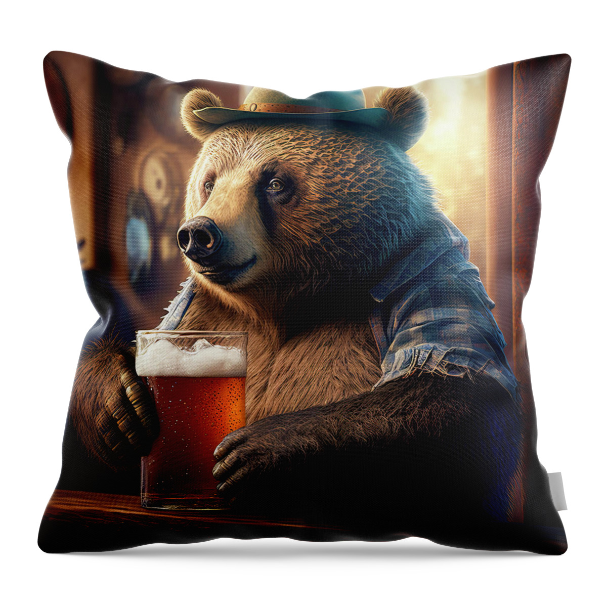Bear Throw Pillow featuring the digital art Bear Beer Buddy 02 by Matthias Hauser