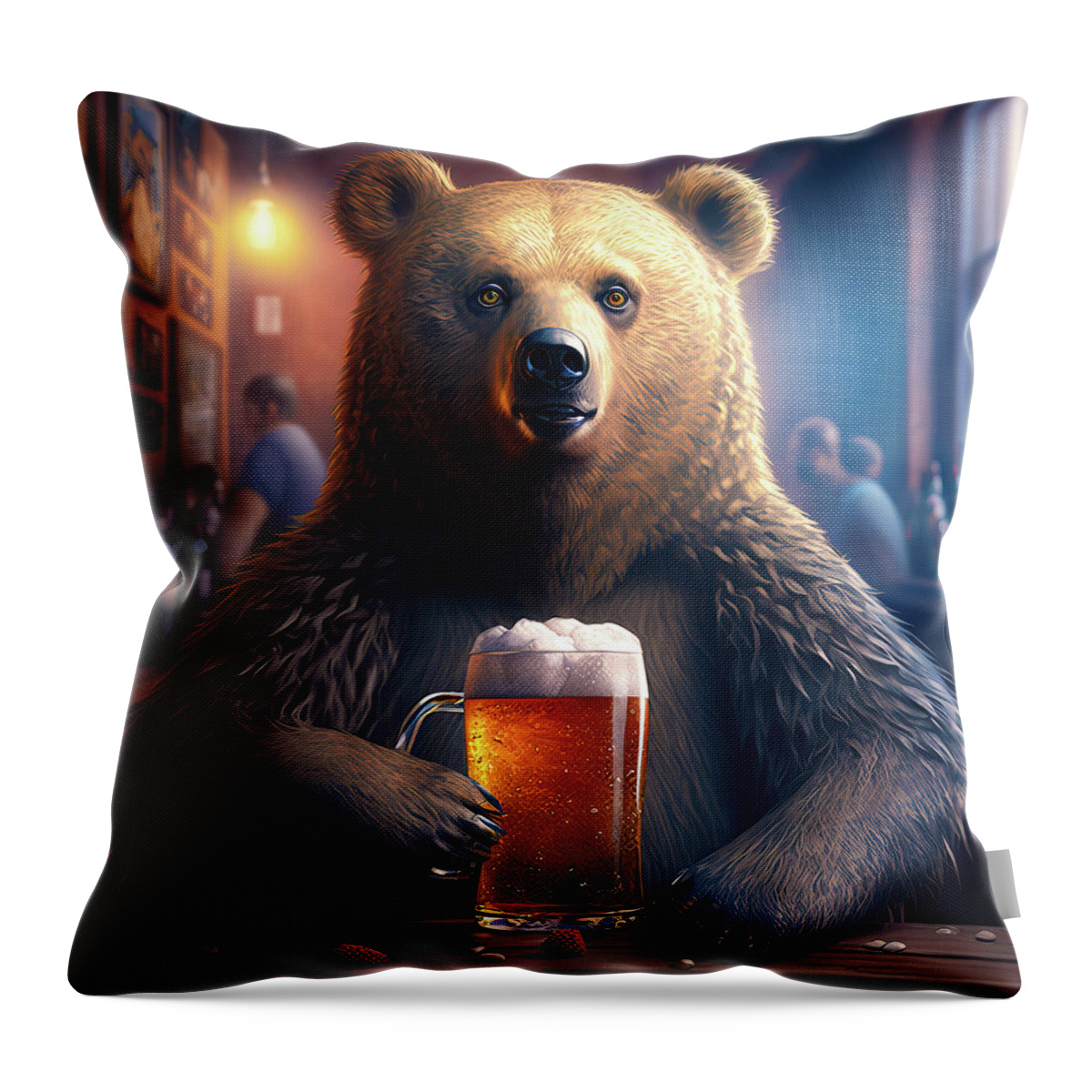 Bear Throw Pillow featuring the digital art Bear Beer Buddy 05 by Matthias Hauser