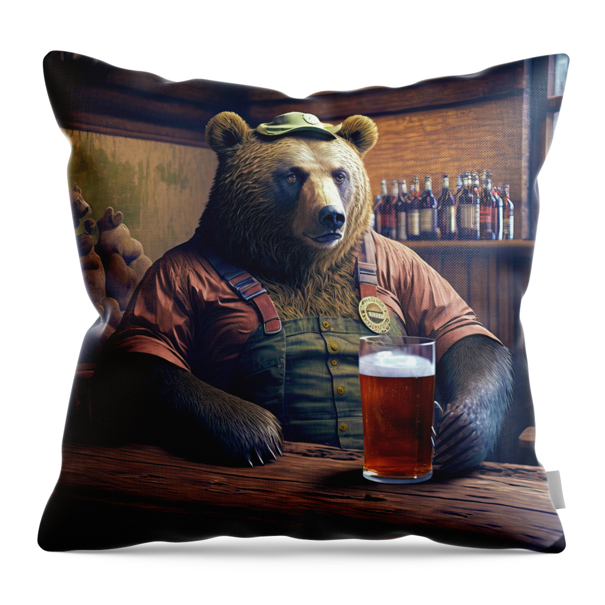 Bear Throw Pillow featuring the digital art Bear Beer Buddy 06 by Matthias Hauser