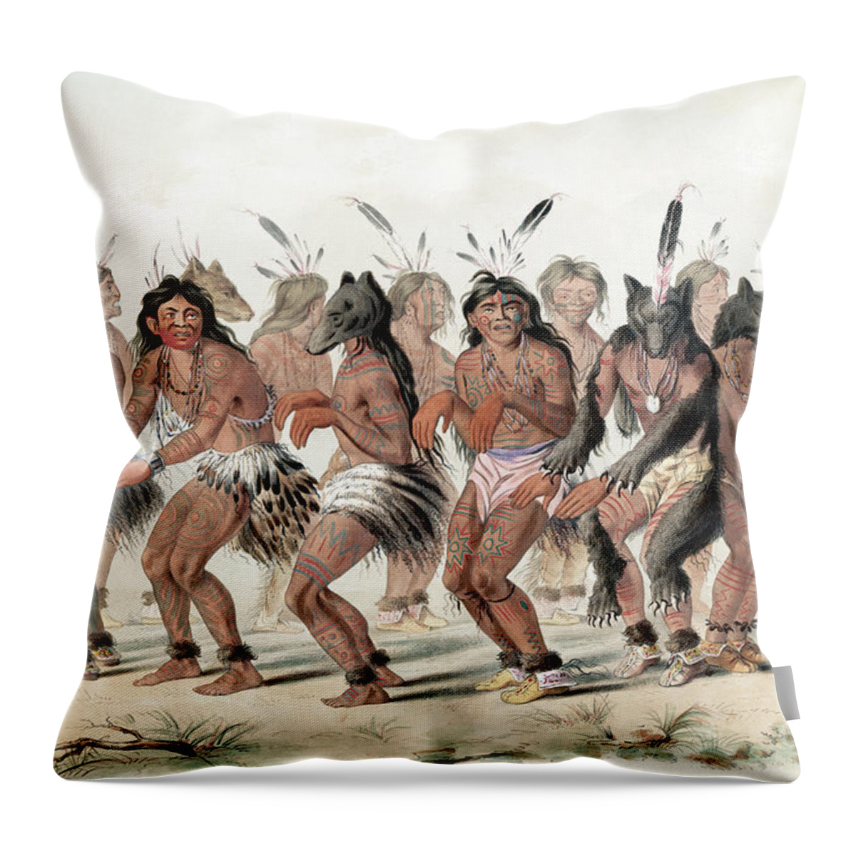 1845 Throw Pillow featuring the painting Bear Dance, 1845 by George Catlin