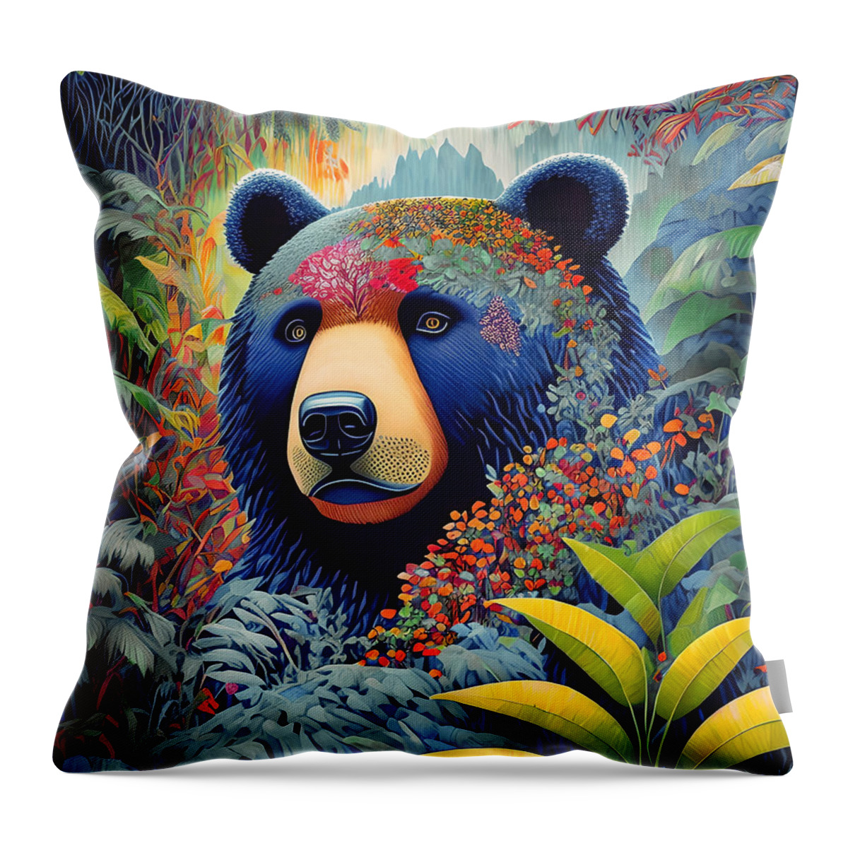 Abstract Throw Pillow featuring the digital art Bear In The Forest - 6SD by Philip Preston
