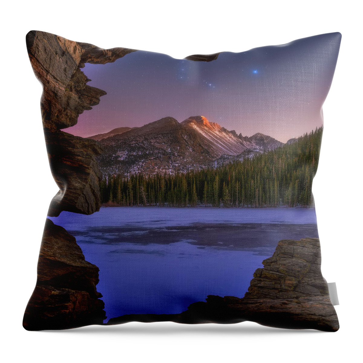 Longs Peak Throw Pillow featuring the photograph Bear lake Cave by Darren White