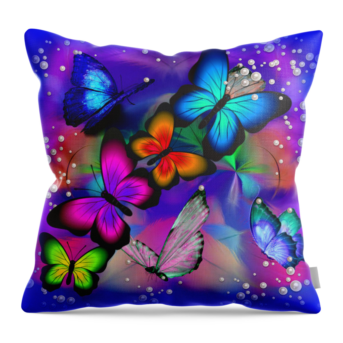 Butterflies Insects Throw Pillow featuring the digital art Butterflies and The Blue by Gayle Price Thomas