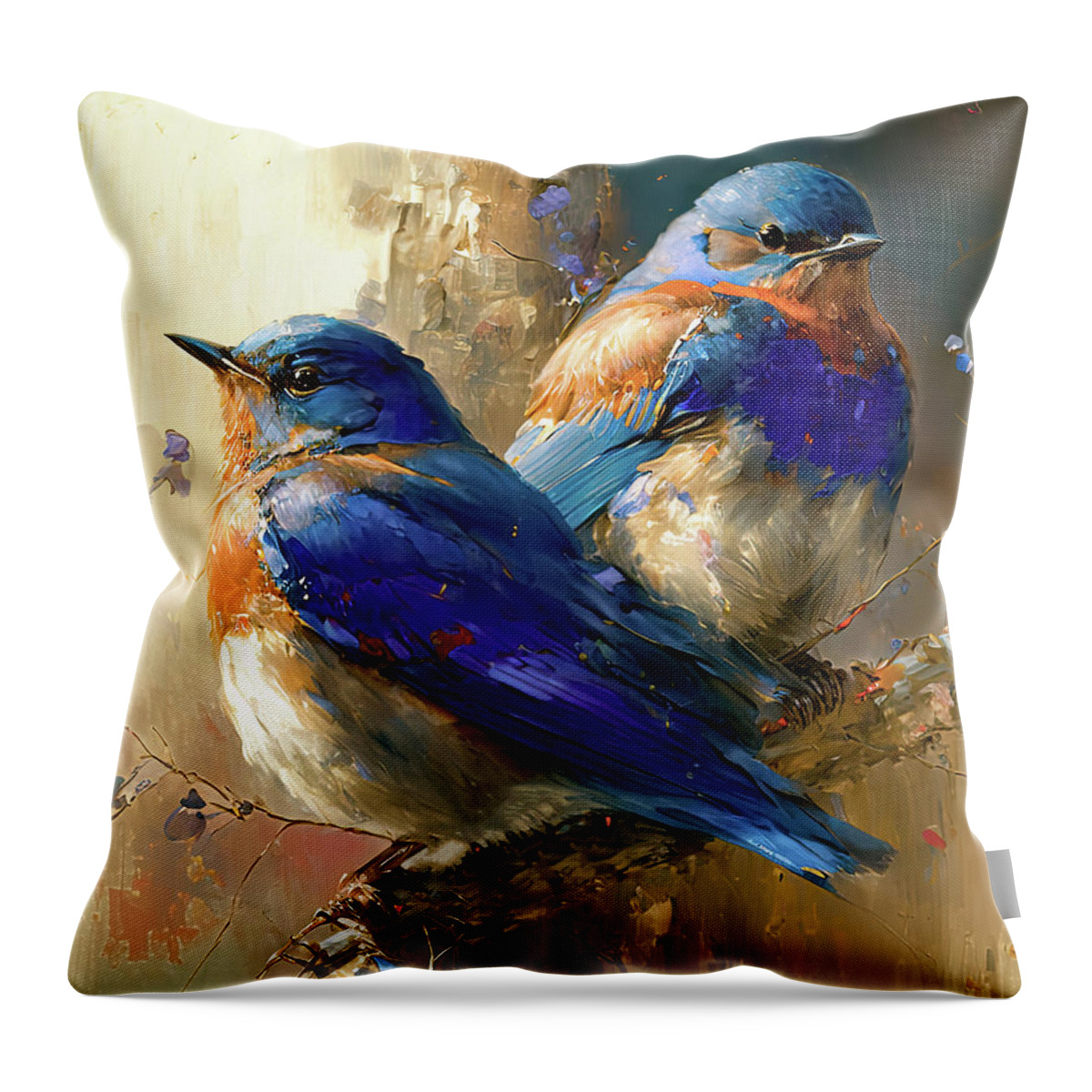 Bluebirds Throw Pillow featuring the painting Beautiful Bluebirds by Tina LeCour
