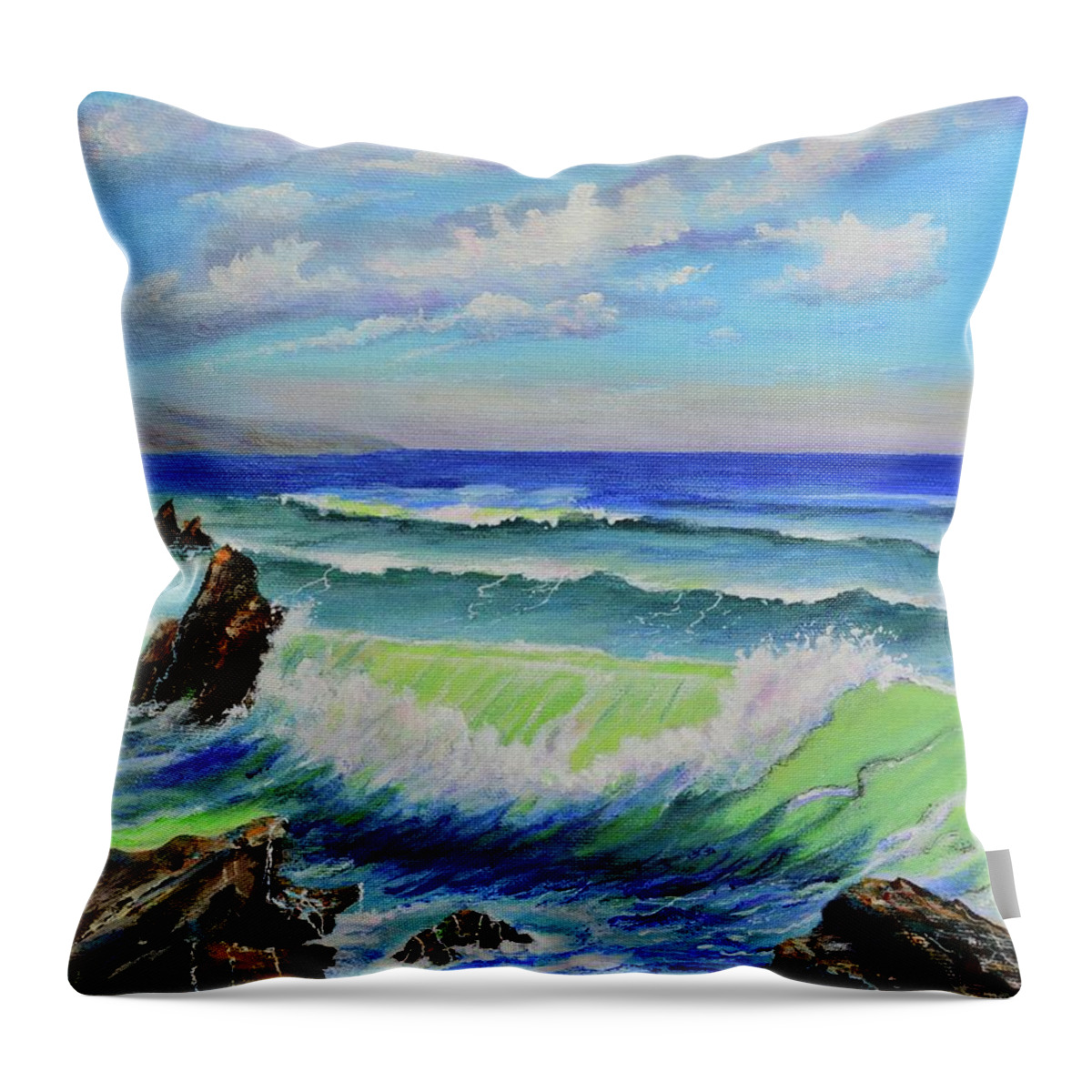 Beach Throw Pillow featuring the painting Beautiful Day at the Coast by Mary Scott