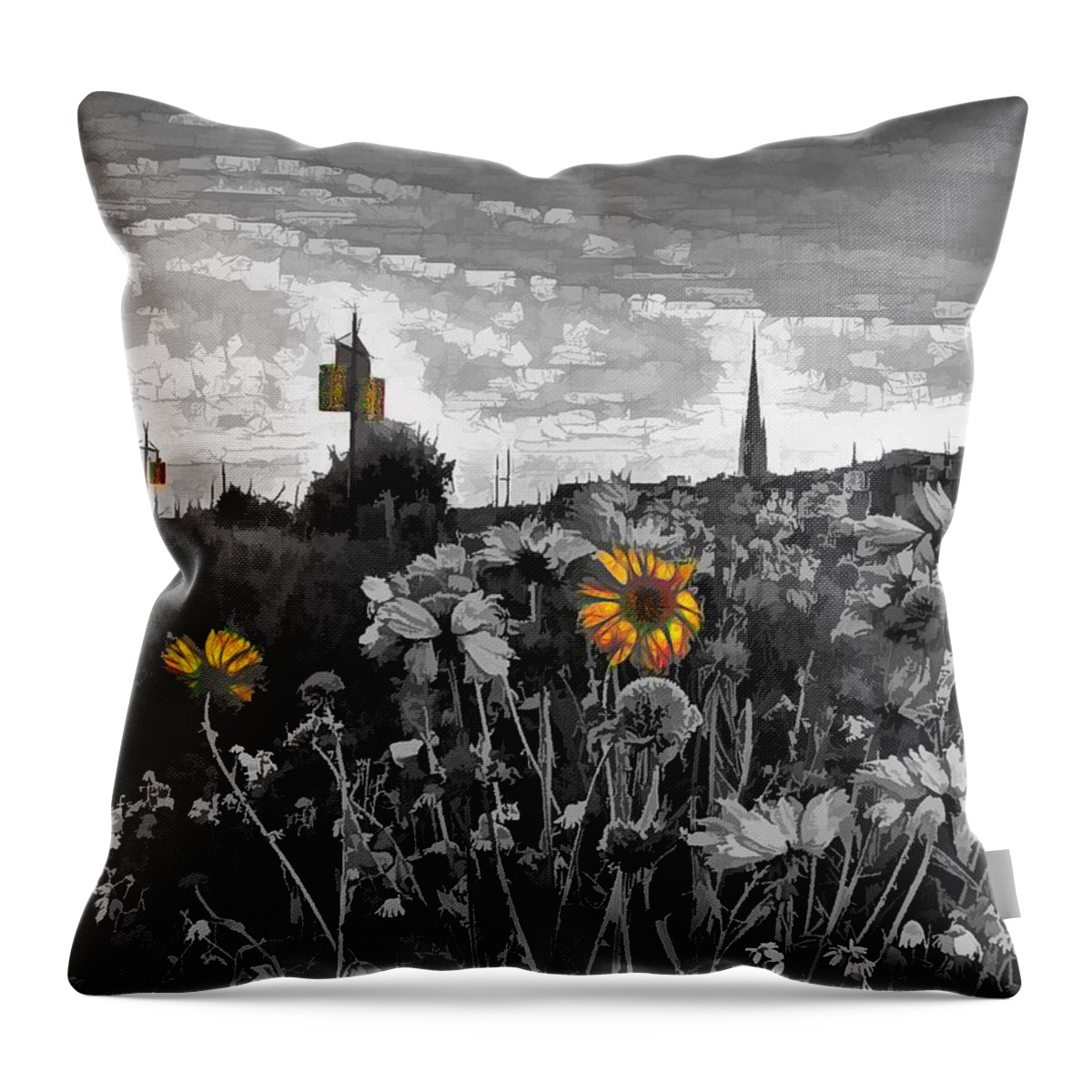 Black And White Throw Pillow featuring the mixed media Beautiful Gardens along the Garonne River Bordeaux France by Joan Stratton
