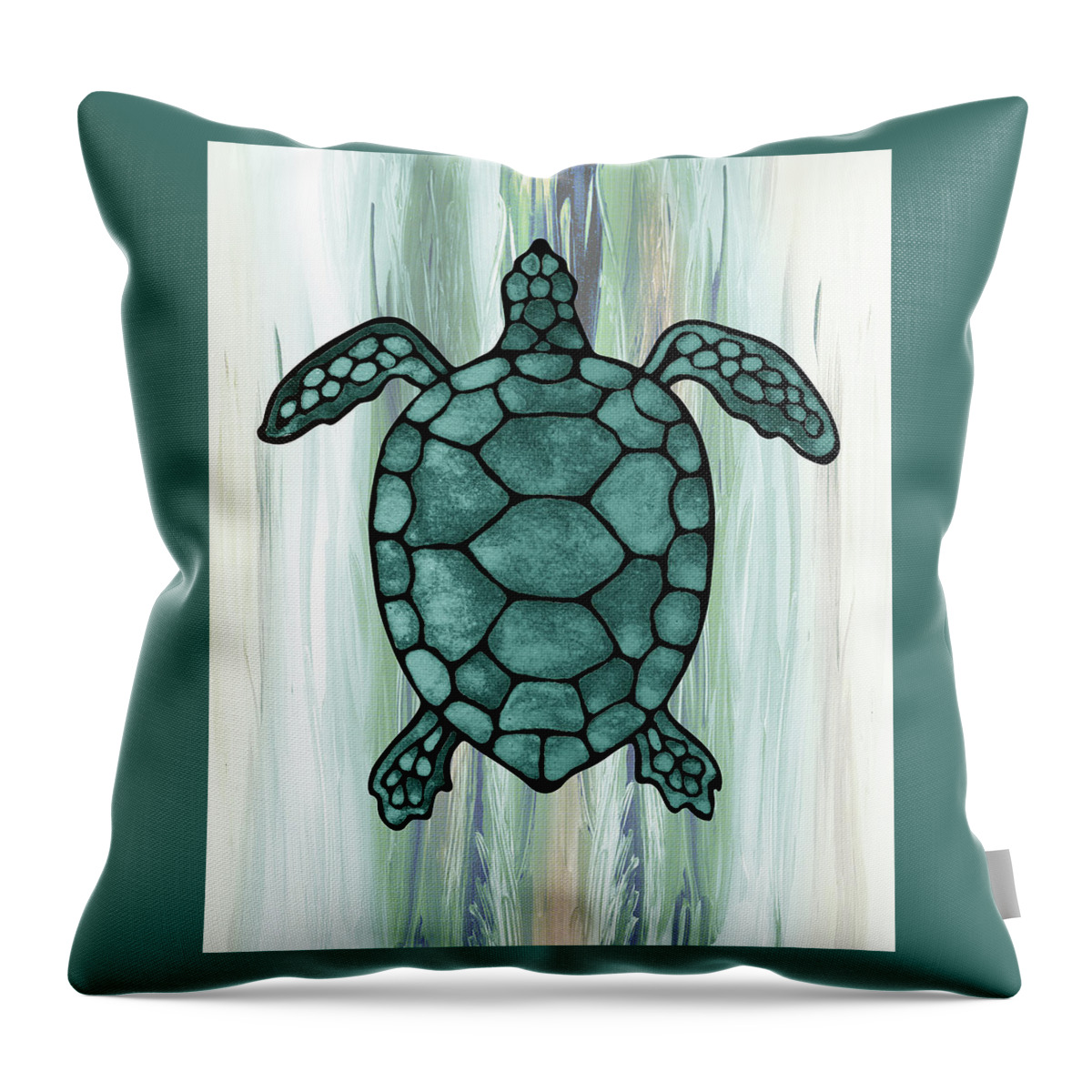 Green Throw Pillow featuring the painting Beautiful Giant Turtle In Teal Blue Sea by Irina Sztukowski