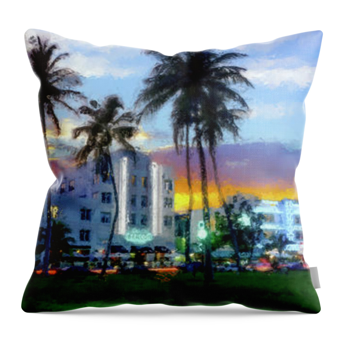 South Beach Throw Pillow featuring the mixed media Beautiful South Beach by Jon Neidert