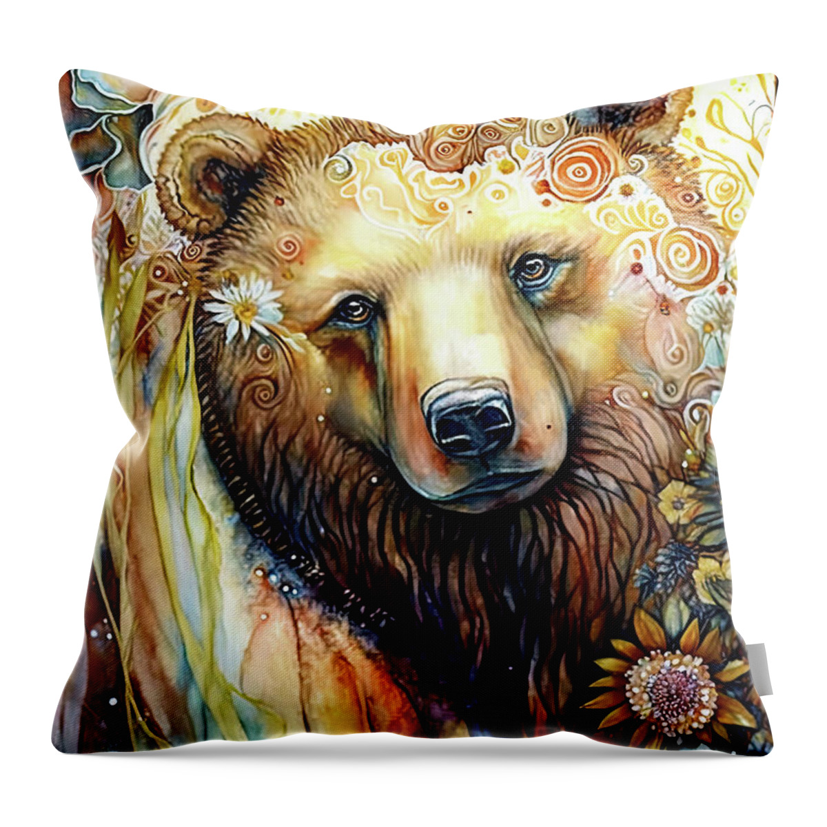 Brown Bear Throw Pillow featuring the painting Beautiful Spirit Bear by Tina LeCour