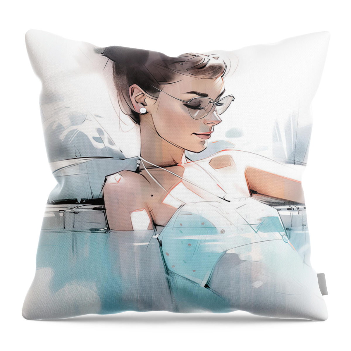 Anime Throw Pillow featuring the painting Beauty at the Pool by My Head Cinema