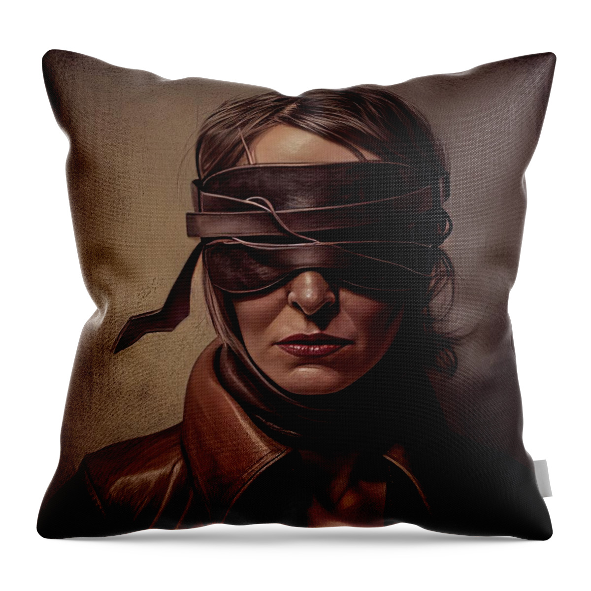 Beauty Throw Pillow featuring the painting Beauty in Leather No.7 by My Head Cinema