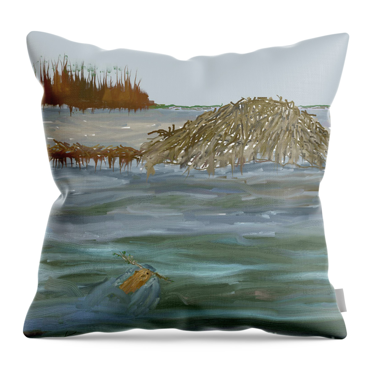 Nature Throw Pillow featuring the digital art Beaver Prepares for Winter by Kae Cheatham