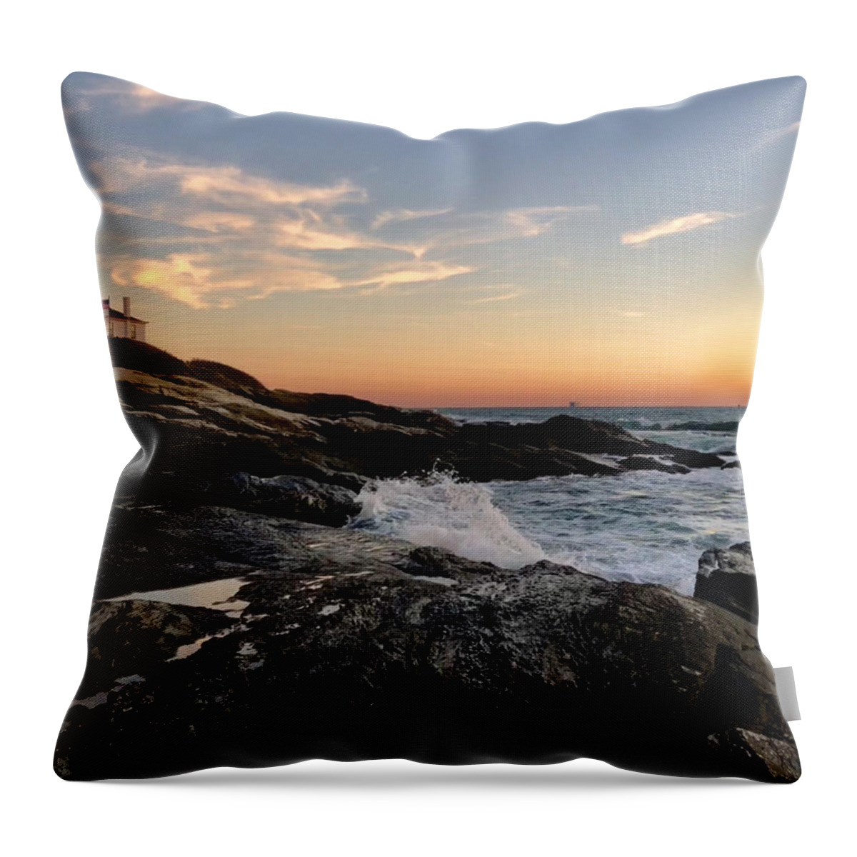 Lighthouse Throw Pillow featuring the photograph Beavertail Light Sunset #1 by Mark Truman