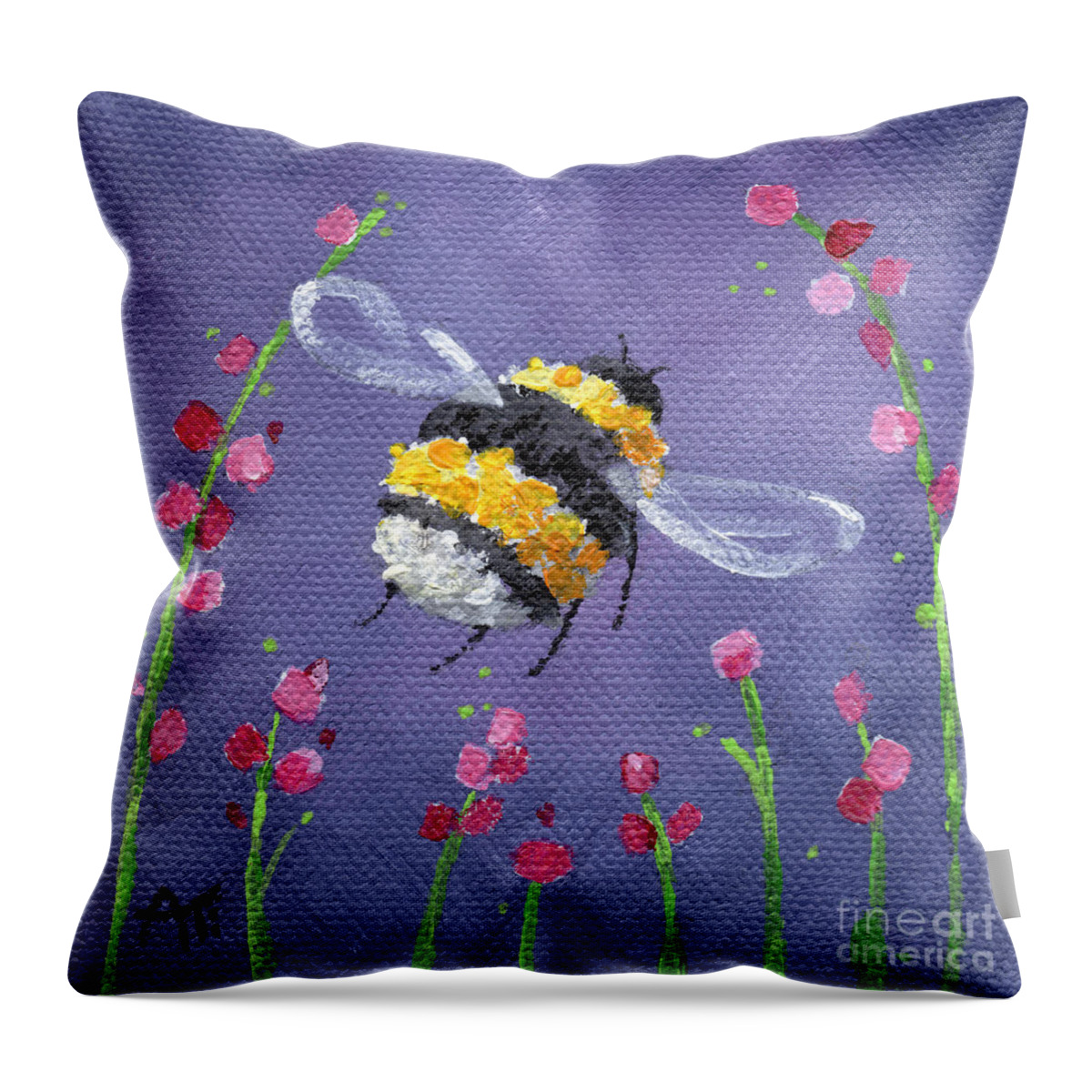 Bee Throw Pillow featuring the painting Bee Ballet - Bumblebee Painting by Annie Troe