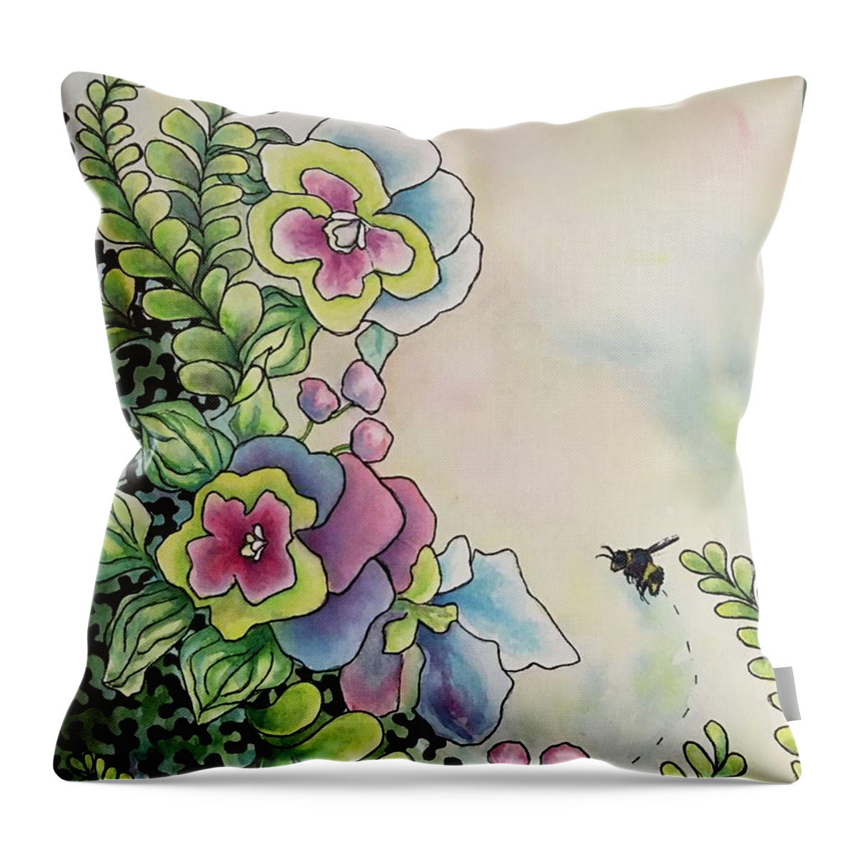 Bee Throw Pillow featuring the painting Bee happy by Debbie Hornibrook