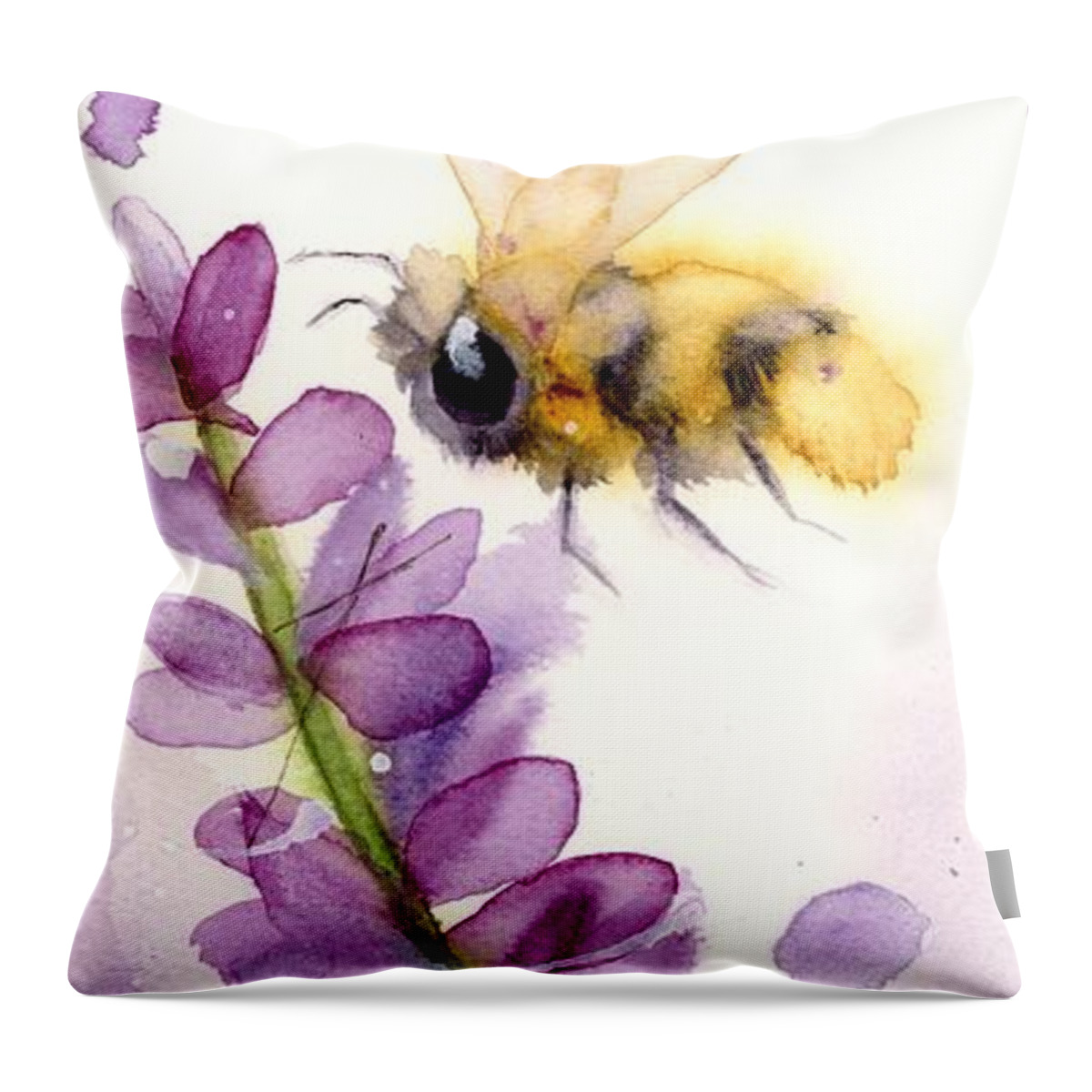 Watercolor Bee Throw Pillow featuring the painting Bees #3 by Dawn Derman
