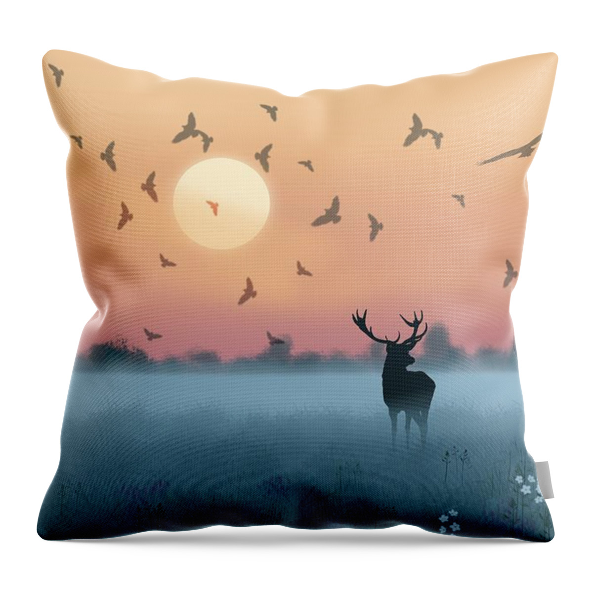 Deer Throw Pillow featuring the digital art Before The Hunters Come by Eva Sawyer
