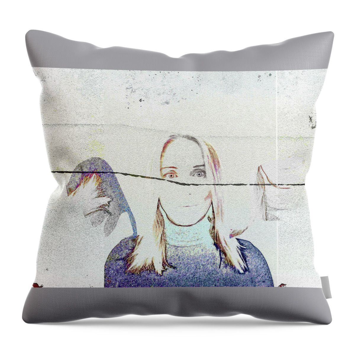 Line Throw Pillow featuring the digital art Behind the Line by Alexandra Vusir