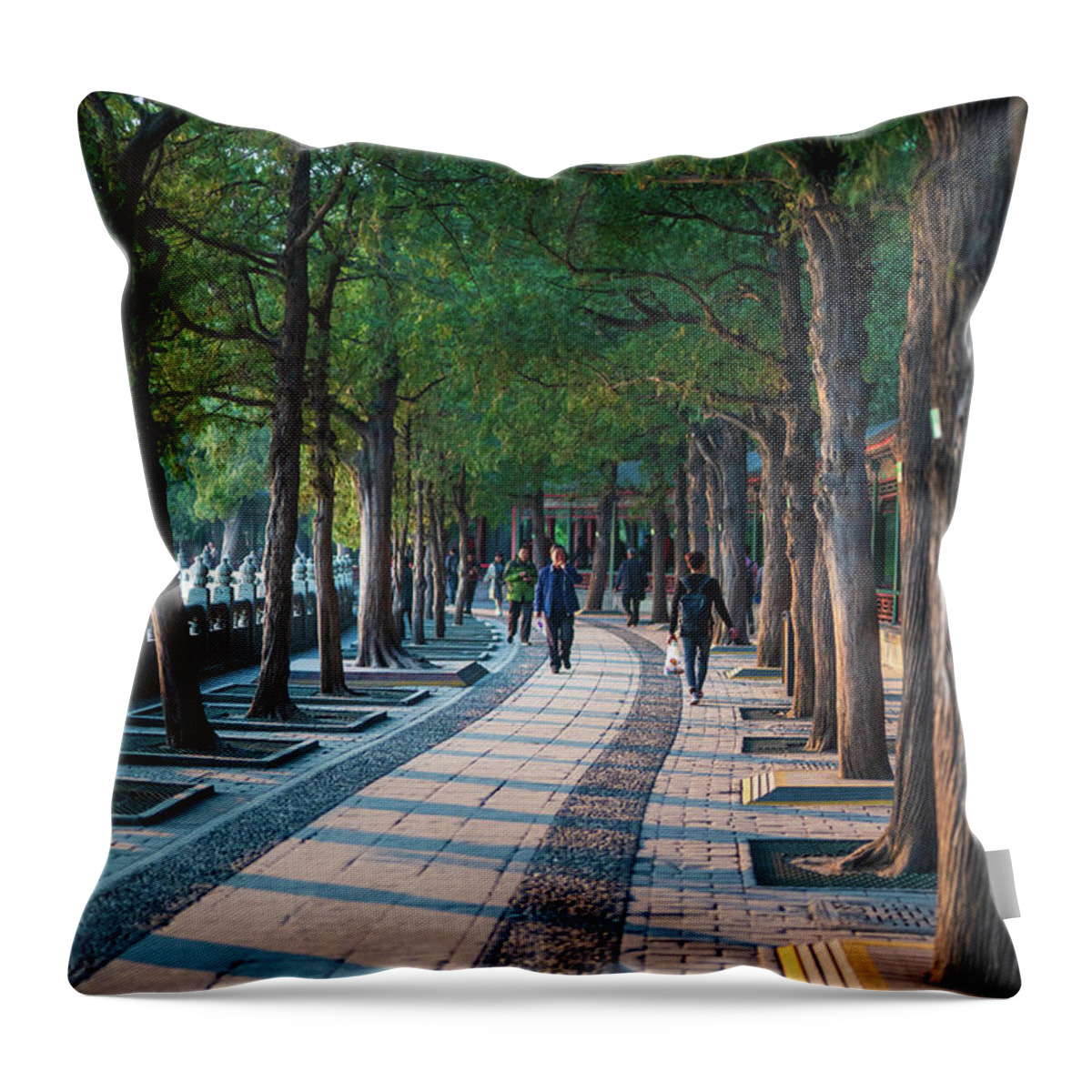 China Throw Pillow featuring the photograph Beijing Summer Palace Afternoon Shadows by Mike Reid