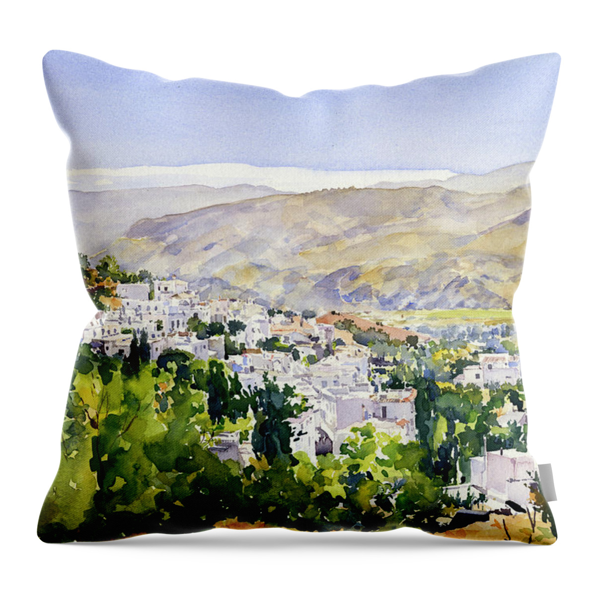 Beires Throw Pillow featuring the painting Beires and the Sierra de Gador by Margaret Merry