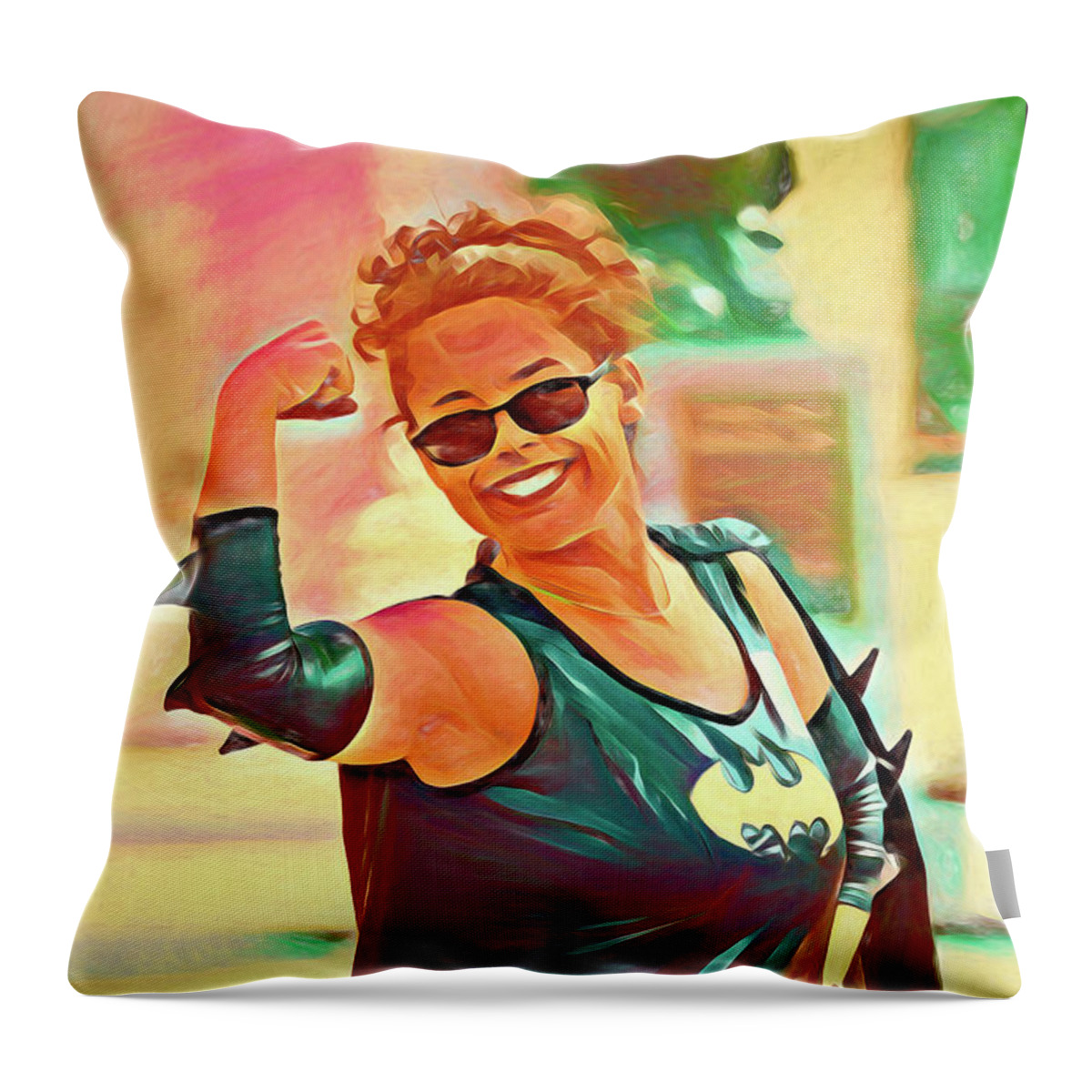 Batwoman Throw Pillow featuring the digital art Bele Chere Batwoman by John Haldane