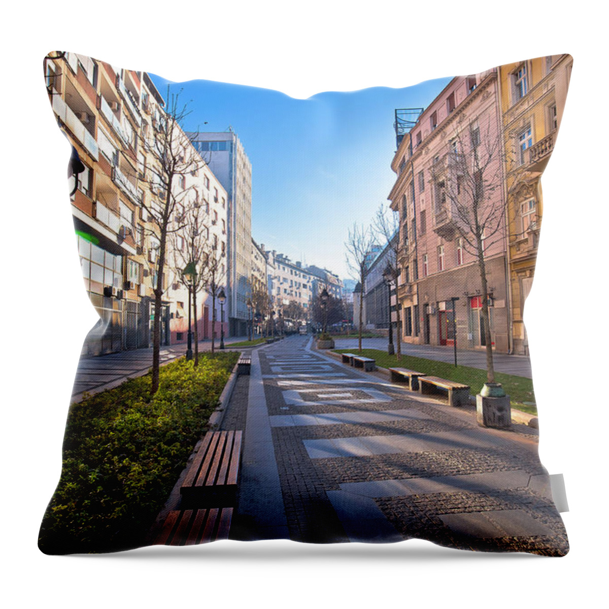 Belgrade Throw Pillow featuring the photograph Belgrade. Cobbled streets in historic Beograd city enter view by Brch Photography