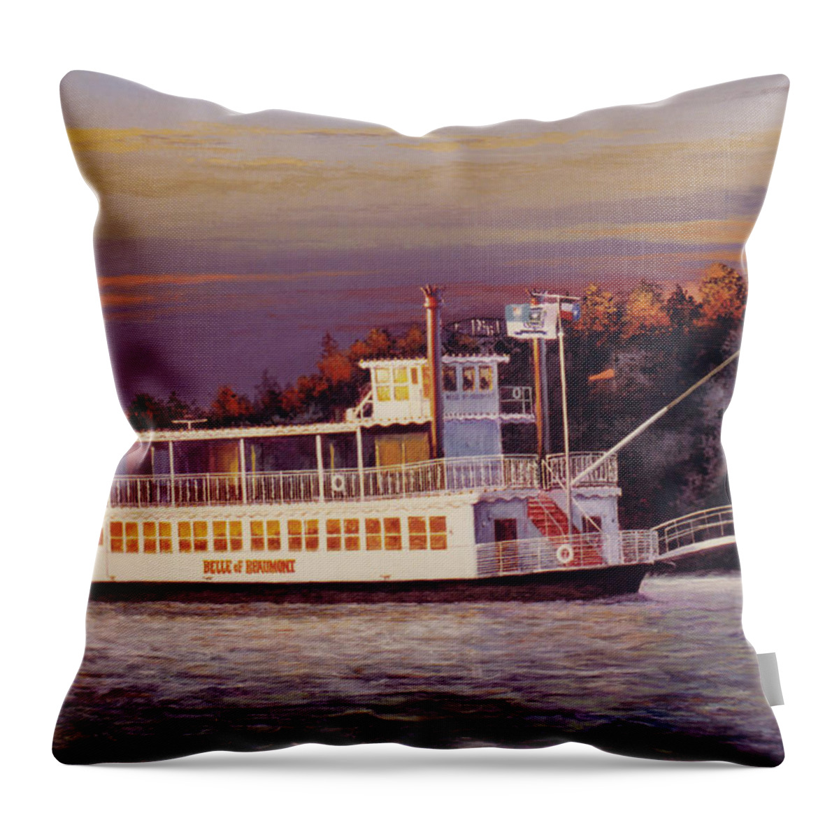 Paddle Wheel Throw Pillow featuring the painting Belle of Beaumont by Randy Welborn