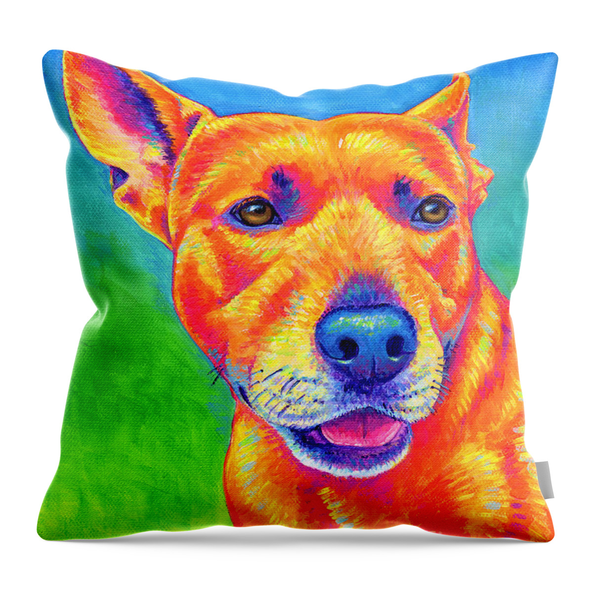 Dog Throw Pillow featuring the painting Fluorescent Orange Dog by Rebecca Wang