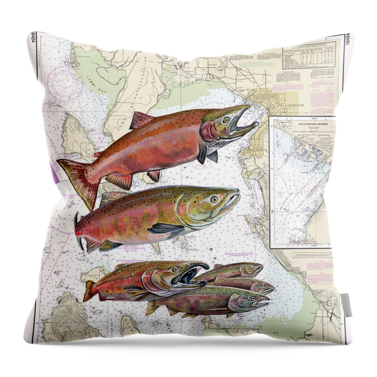 Salmon Throw Pillow featuring the painting Bellingham Bay Sockeye by Mark Ray