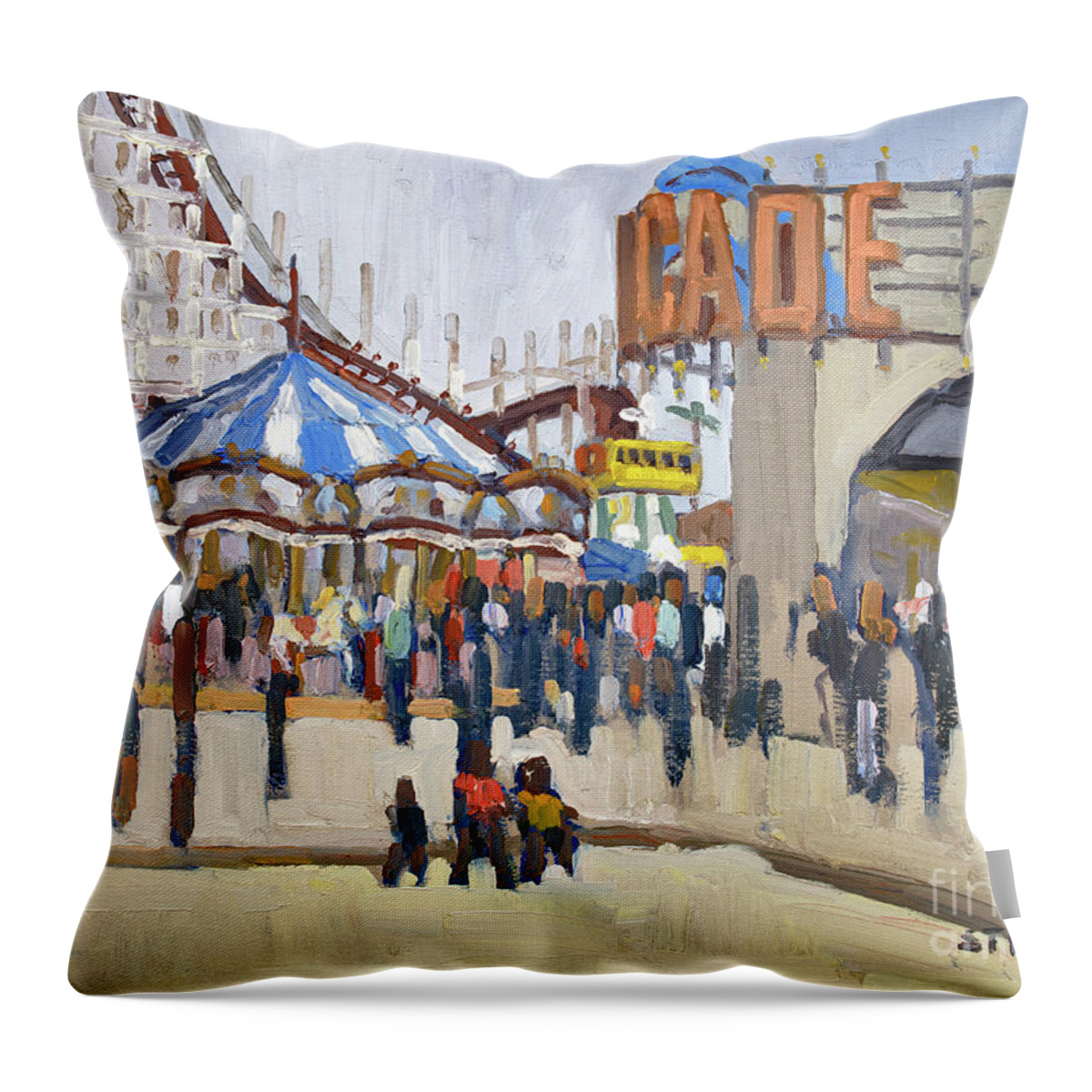 Belmont Park Throw Pillow featuring the painting Belmont Park, Mission Beach - San Diego, California by Paul Strahm