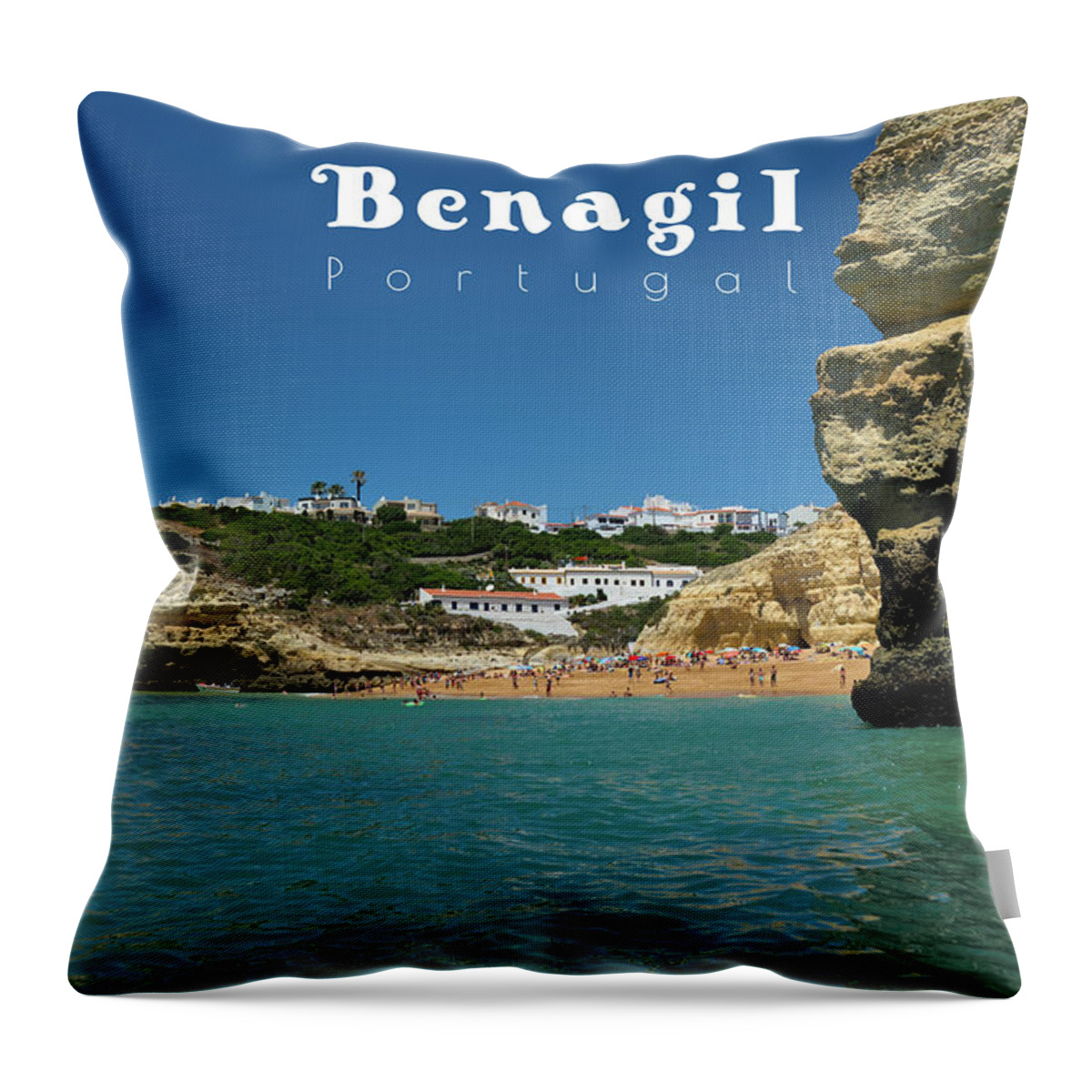 Benagil Throw Pillow featuring the photograph Benagil Beach Postcard - Portugal by Angelo DeVal