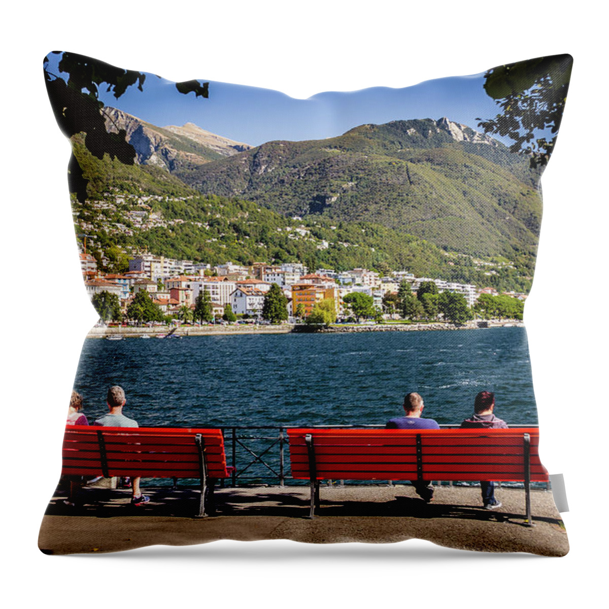 Locarno Throw Pillow featuring the photograph Bench in Locarno by Craig A Walker