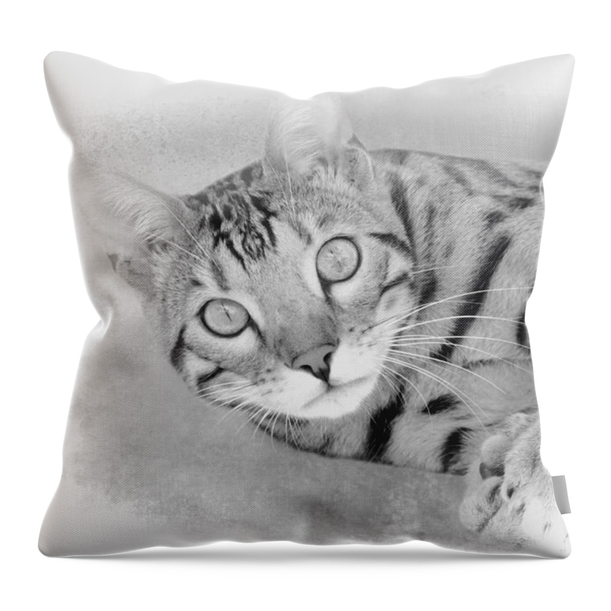 Bengal Cat Throw Pillow featuring the digital art Bengal Cat BW by Elisabeth Lucas