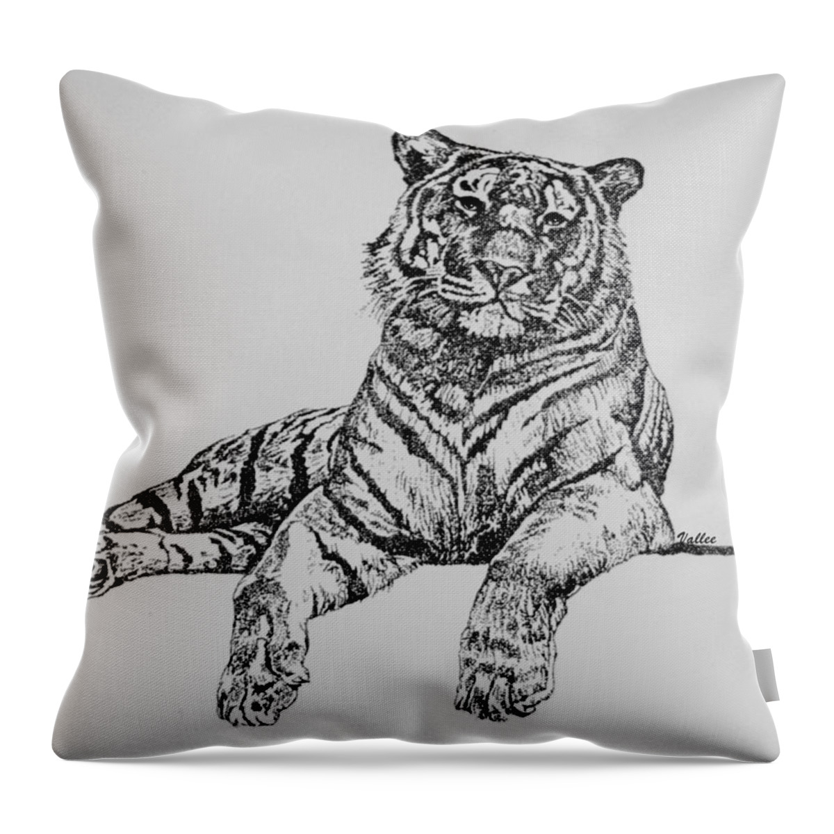 Wildlife Throw Pillow featuring the drawing Bengal Tiger by Vallee Johnson
