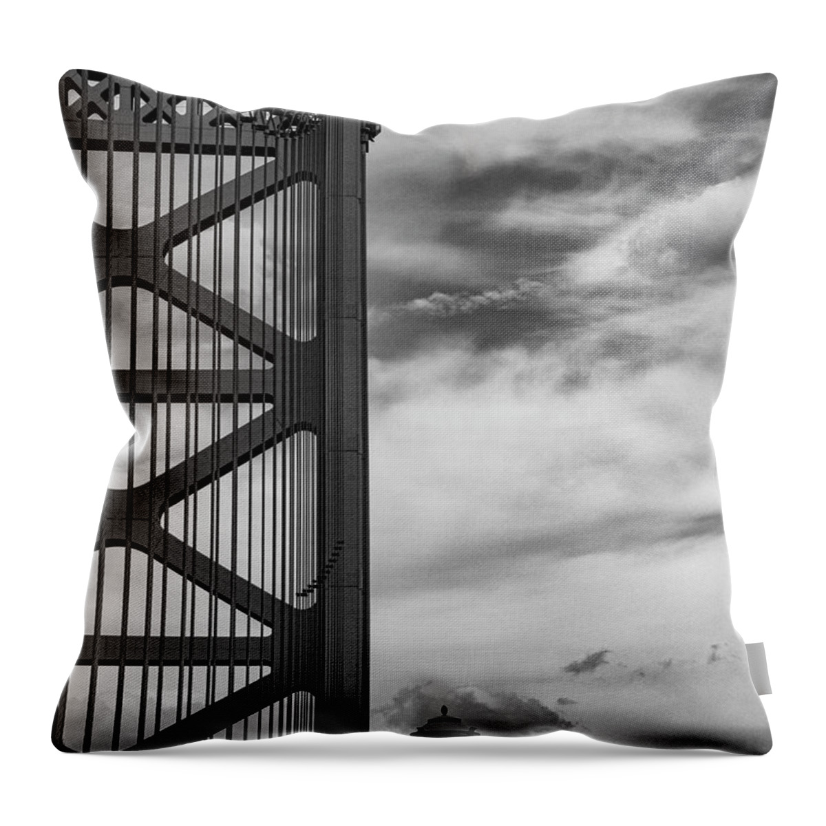 Philadelphia Throw Pillow featuring the photograph Benjamine Franklin Suspension Bridge and Lamp Post 2 by Bob Phillips