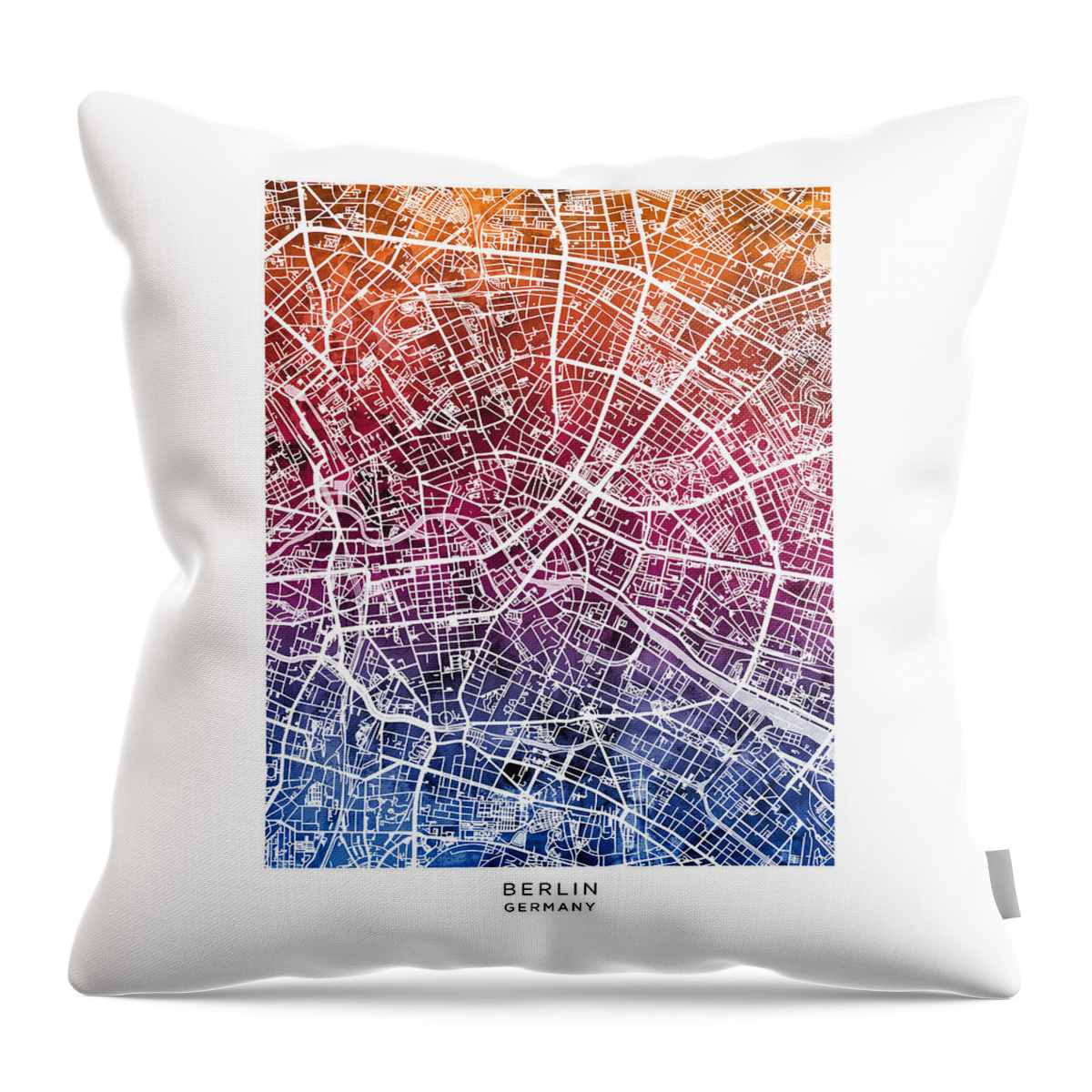 Berlin Throw Pillow featuring the digital art Berlin Germany City Map #53 by Michael Tompsett